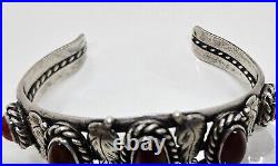 Handmade Vintage Sterling Silver Carnelian Cuff Bracelet Marked Signed 40 Grams