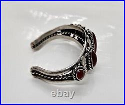 Handmade Vintage Sterling Silver Carnelian Cuff Bracelet Marked Signed 40 Grams