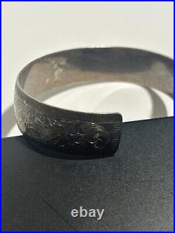 Heavy Solid Sterling Silver Bangle Bracelet Etched Vintage Marked Sterling