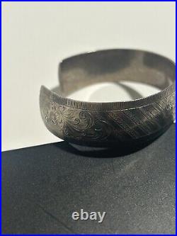 Heavy Solid Sterling Silver Bangle Bracelet Etched Vintage Marked Sterling