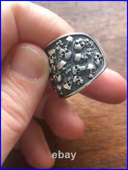 Heavy Sterling Silver Marked 925 Mens Skull Skulls Boneyard Biker Ring Size 9