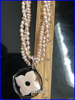 Honora Pearls 3 strand 925 sterling pink Flower MOP Box Tags Fresh Water 16 QVC