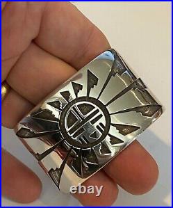 Hopi Sunface Bracelet, Sterling Silver Overlay Makers Mark RY