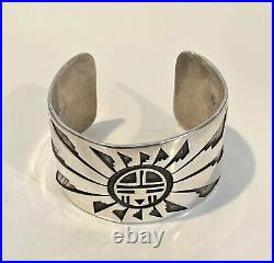 Hopi Sunface Bracelet, Sterling Silver Overlay Makers Mark RY