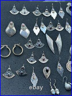 Huge 925 Vintage Sterling Silver Earrings Lot Marked