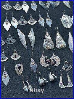 Huge 925 Vintage Sterling Silver Earrings Lot Marked