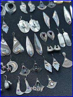 Huge 925 Vintage Sterling Silver Earrings Lot Marked