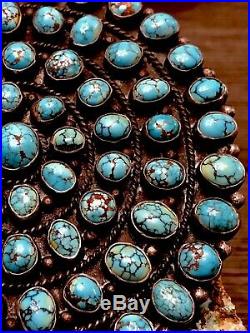 Huge Museum MARK CHEE Navajo Sterling Brooch With 72 Gem Blue #8 Turquoise 101+GR