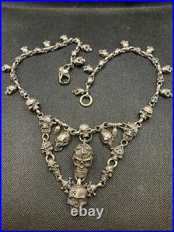 Huge Sterling Silver Skull Heavy Pendant Necklace Custom Piece Bikers