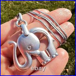 Huge Vintage Necklace Pendant 925 Sterling Silver Jewelry Chain Elephant Marked