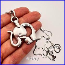 Huge Vintage Necklace Pendant 925 Sterling Silver Jewelry Chain Elephant Marked