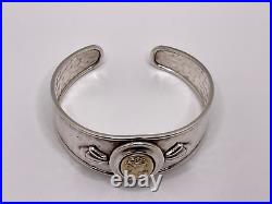 ITALY 14k & Sterling CAMEO CUFF BRACELET Ladies Hammered Vintage Marked 20 Grams