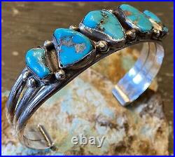 Important Rare Navajo MARK CHEE Sterling & Rare Gem Blue Turquoise Cuff Bracelet