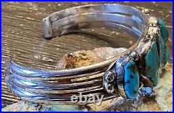 Important Rare Navajo MARK CHEE Sterling & Rare Gem Blue Turquoise Cuff Bracelet