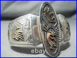 Important Vintage Navajo Gold Sterling Silver Geomtric Bracelet