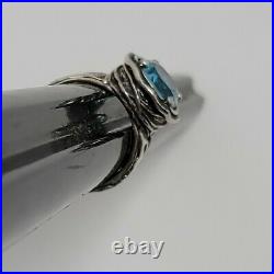 Israel Sterling Silver Ring. 925 Signed Marked Size 7 Embossed Blue Stone