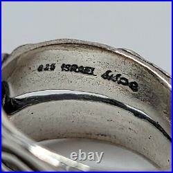 Israel Sterling Silver Ring. 925 Signed Marked Size 7 Embossed Blue Stone
