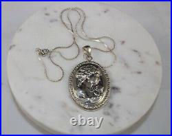 Italian Sterling Silver Cameo Pendant Necklace With Chain Marked Italy