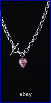 Italian Sterling Silver Toggle Chain with MakersMark & Glowing Heart 16 In. 34Gr