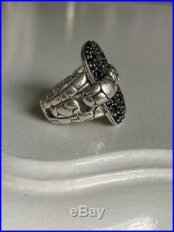 JOHN HARDY Silver Kali Lava Rectangular Pave Black Sapphire Marked Ring Sz 7