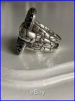 JOHN HARDY Silver Kali Lava Rectangular Pave Black Sapphire Marked Ring Sz 7