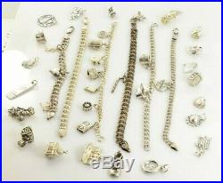 Jewelry Lot Sterling Silver All Marked 131.2 g Charms and Charm Bracelets