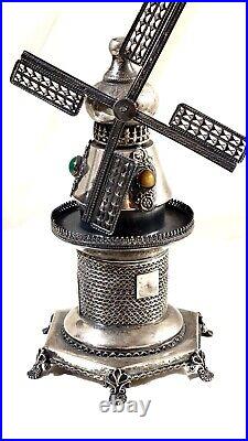 Judaica Besamim Spice Tower Sterling Silver Windmill Shaped BY Ben-Zion Marked