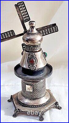 Judaica Besamim Spice Tower Sterling Silver Windmill Shaped BY Ben-Zion Marked