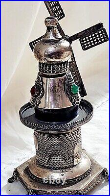 Judaica Besamim Spice Tower Sterling Silver Windmill Shaped BY Ben-Zion Marked