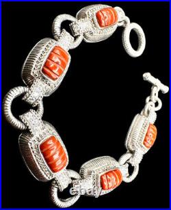 Judith Ripka 925 Sterling Silver Red Jasper Bracelet withDiamonique CZ Gems 54g