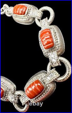 Judith Ripka 925 Sterling Silver Red Jasper Bracelet withDiamonique CZ Gems 54g