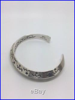 LAG-Zun Marked Native American Laguna Zuni Cuff Bracelet. Sterling Silver