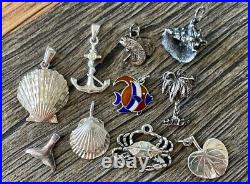 LOT 10 Sterling Silver 925 Vintage Beach Shell Anchor Crab Charm Pendant 19.5g
