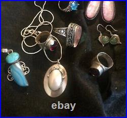 LOT Vintage 77+g Marked. 925 STERLING SILVER JEWELRY SCRAP Or WEAR WithGemstones