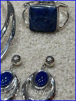 Lapis Necklace, Bracelet and Earrings marked 925 Sterling in excellent condition