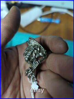 Large 3D Gargoyle Sterling Silver Ring Adjustable Non Marked