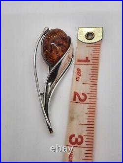 Large Antique Marked Sterling Silver and Amber Flower