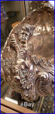 Large Antique Rococo Silver centerpiece Figural Cherubs Bowl marked 900