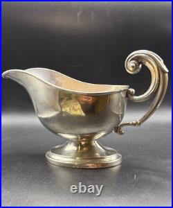 Large Antique Sterling Silver Gravy Boat, Scroll Handle, Marked Sterling