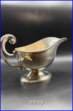 Large Antique Sterling Silver Gravy Boat, Scroll Handle, Marked Sterling