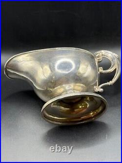 Large Antique Sterling Silver Gravy Boat, Scroll Handle, Marked Sterling