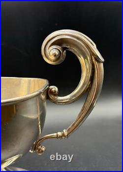 Large Antique Sterling Silver Gravy Boat, Scroll Handle, Marked Sterling