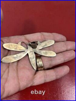 Large Sterling Silver Dragonfly Pendant Beautiful Colorful marked 925