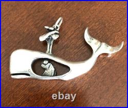 Large Sterling Silver Whale Pendant with Man Praying In Its Belly, Marked VTG