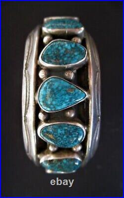 Legendary Navajo Mark Chee VTG Sterling Silver & Turquoise Row Cuff Bracelet