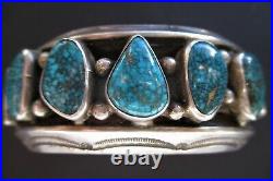Legendary Navajo Mark Chee VTG Sterling Silver & Turquoise Row Cuff Bracelet