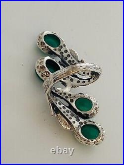 Long Vintage Sterling Silver Artisan Green Chrysoprase Cabochon Leaf Ring SZ 6