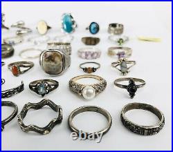Lot Of 42 Vintage Marked And Unmarked 925 Sterling Silver Multi-Stone Rings
