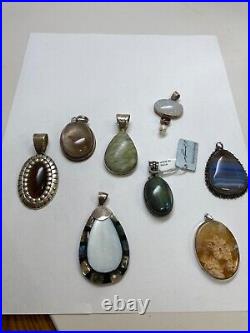 Lot Of 8 Vintage Sterling Silver Multi Stone Pendants marked STERLING or 925