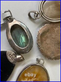 Lot Of 8 Vintage Sterling Silver Multi Stone Pendants marked STERLING or 925